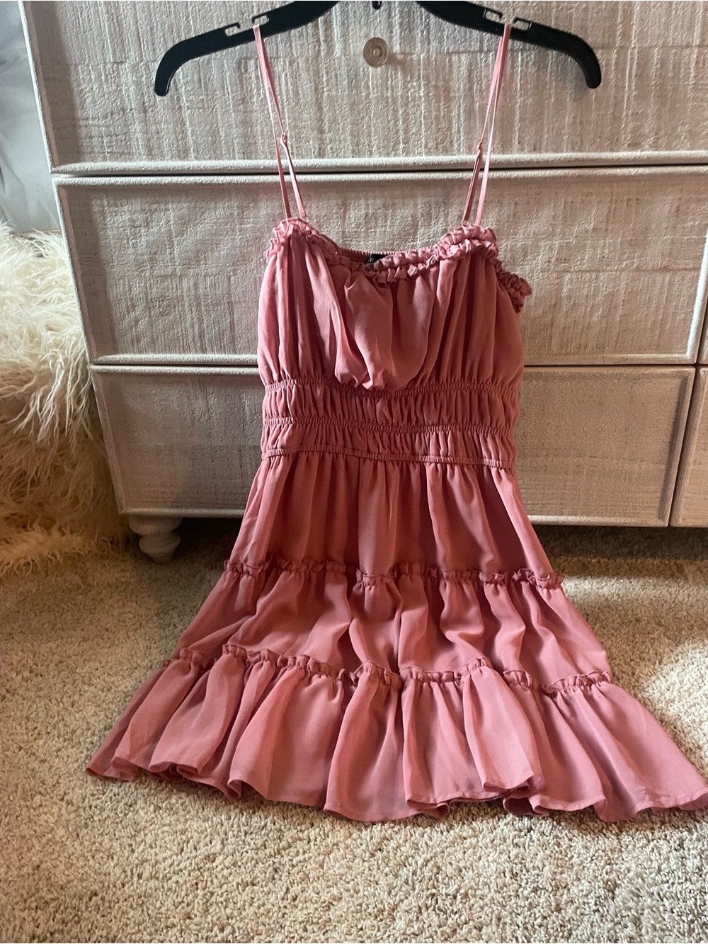 Pink Ruffled Tiered Spaghetti Strap Dress